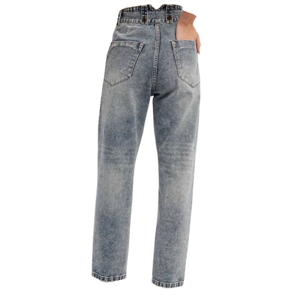 NWT Vintage Distressed Denim Drawstring Boyfriend Jeans - Picture 3 of 3